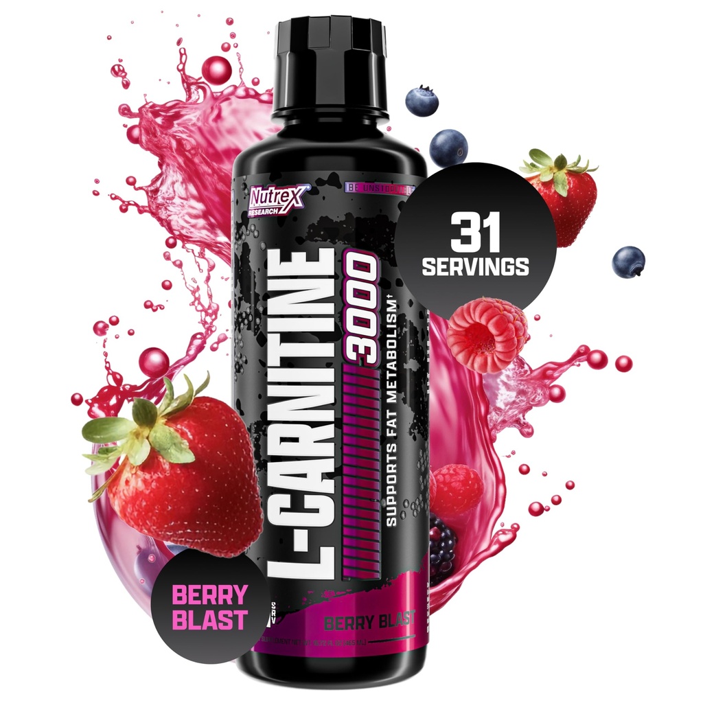 Nutrex Research L-Carnitine 3000 (31 Servis Berry) Aver124; Shots Liquid, Stimulant Free 124; Pasokan Muscle Recovery For Men and Women