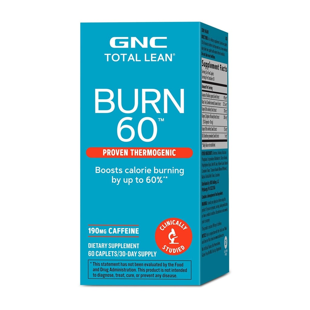 GNC Total Lean Burn 60, Clinically Proven Thermogenic Formula, 30 Servings