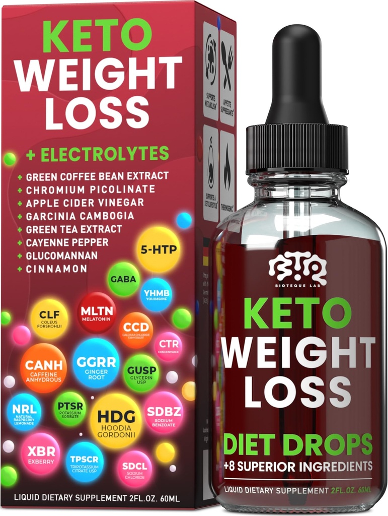 Keto Weight Loss Diet Drops, Natural Appetite Suppresan, Fat Burner for Women and Men with Apple Cider, Green Coffee Bean Extract, Cinnamon, Cayenne Pepper Metabolisme Booster