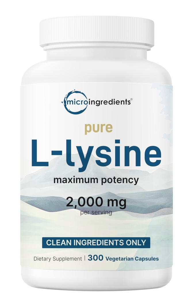 Murni L-Lysine 2.000mg, 300 Veggie Capsules 12.4; Potensi Maksimum, Easily Absorbed, Form Bebas 124; Escule Amino Acid for Collagen, Lip, & Imune Dukungan Alag4; Bersihkan Ingrediers Without Fillers