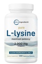 Murni L-Lysine 2.000mg, 300 Veggie Capsules 12.4; Potensi Maksimum, Easily Absorbed, Form Bebas 124; Escule Amino Acid for Collagen, Lip, & Imune Dukungan Alag4; Bersihkan Ingrediers Without Fillers