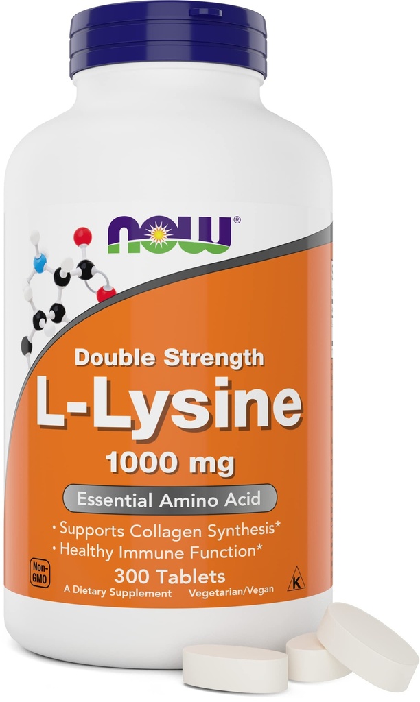 Sekarang Foods L-Lysine 100mg - Kekuatan Ganda - 300 Tablet - Non-GMO Acid Suplemen (Llysine Hydrochloride) - 1000 mg Tab - Vegan / Vegetarian