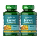 Puritan 's Pride Turmeric Curcumin 500mg, Standarized to 95% Cucuminoid, Herbal Dietary Supplemen Antioksidant Health, 180 Radpid Release Kapsul, Paket 2