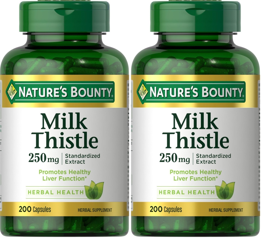 Nature 's Bounty Milk Thistle Capsules, tradisional Digunakan untuk Kesehatan Hati, Herbal Suplemen, 250 mg per Serving, 200 Cacah (Paket 2)