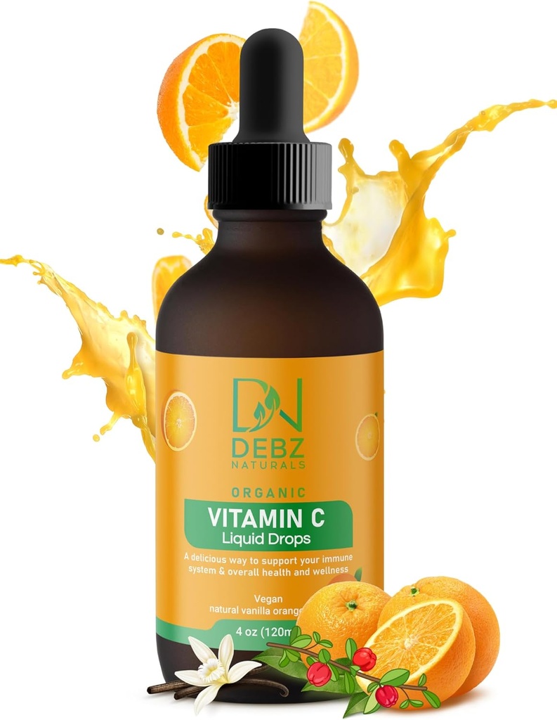 Cairan Organik Vitamin C Drops - Suplemen Dukungan Imune - Vegan - dibuat di Amerika Serikat - 4 oz - Konvenient - Tasty