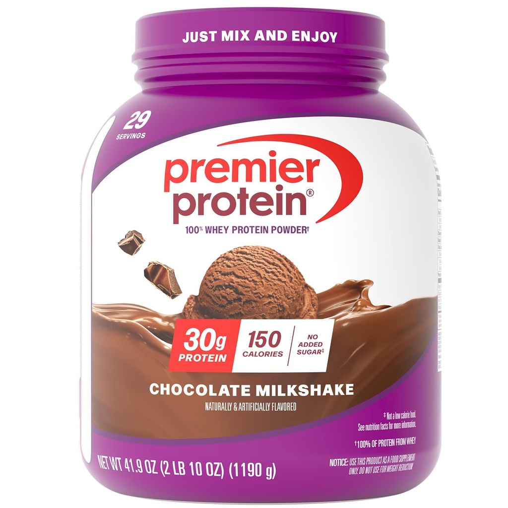 Premier Protein Powder, Chocolate Milkshake, 30g Protein, 1g Sugar, No Soy, Gluten Free, 41.9oz (29 Pelayan)