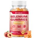 Tambahan Selenium untuk Thyroid Dukung Gummies 200mcg sebagai Pengangkut Energi bagi Perempuan dan Pria, Peach Flavor (60 Count Pack of 1 Aiver)
