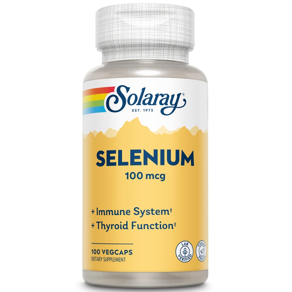 Solaray Selenium 100 mcg, Healthy Immune System, Thyroid Fungsi dan Antioksidant Dukungan, Vegan, Lab Verified, 60- Day Dijamin, 100 hamba, 100 Vexaps