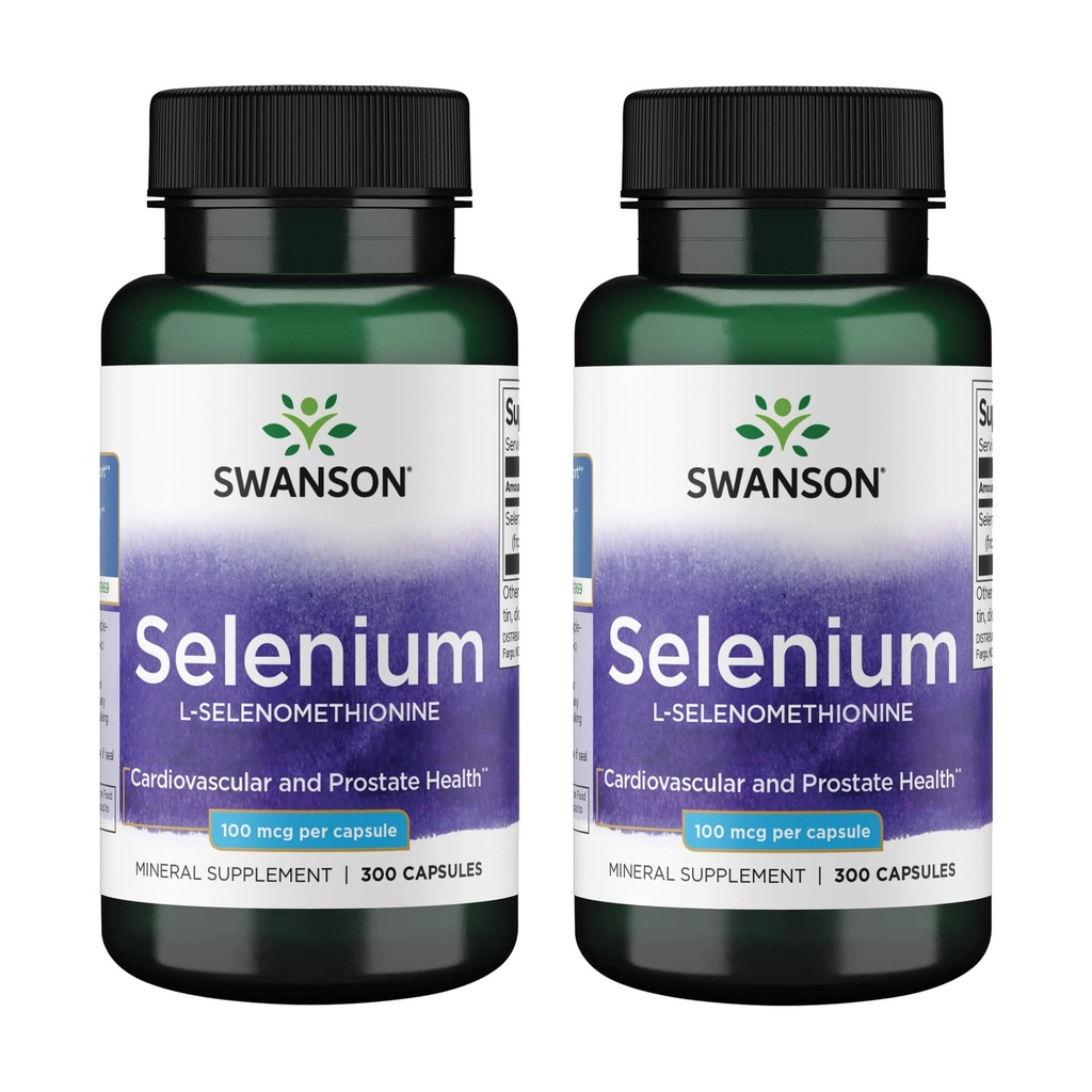 Swanson Selenium (L-Selenomethionine) - Herbal Suplemen Kesehatan Hati & Prostat Kesehatan - Mei mendukung Sistem Imune & Thyroid Kesehatan - (300 Kasules, 100mcg Masing-masing) (2 Pack)