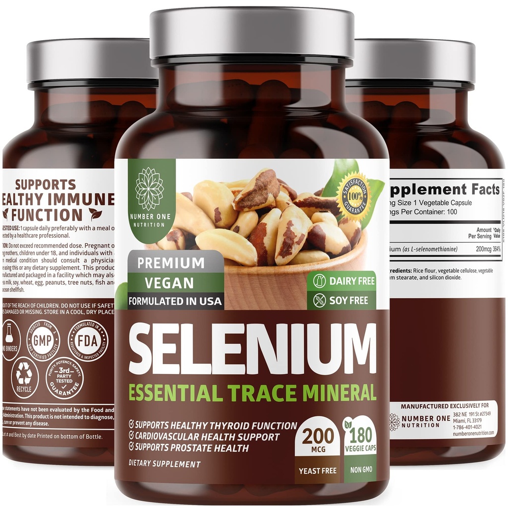 N1N Premium Pure Selenium [200MCG, Max Absorpsi] Estial Trace Mineral untuk menyokong kekebalan dan Prostate Fungsi, 180 Veg Caps