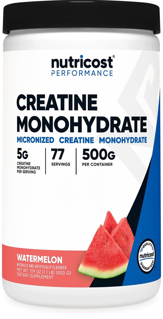 Nutricost Creatine Monohydrate Powder (Watermelon, 500 Gram) - Mikronized Creaktine Suplement - Vegan, Non-GMO, Gluten Free