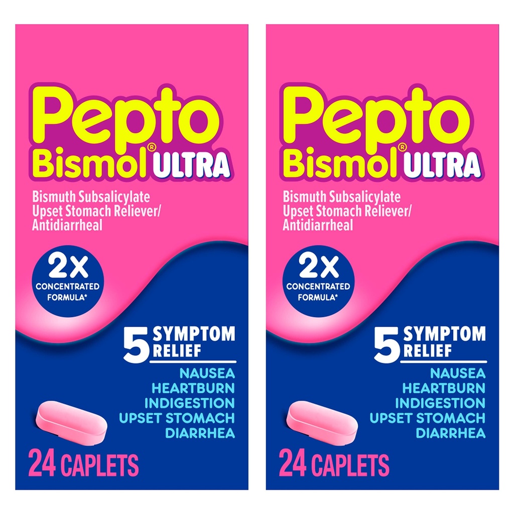 Caplet Bismol ULTRA, Peninggalan Perut Upset, Bantuan Mual, Relief Heartburn, Relief Intervention, Obat Anti Diare untuk Dewasa - 5 Simbtom Relief, 48 ct (2x24)