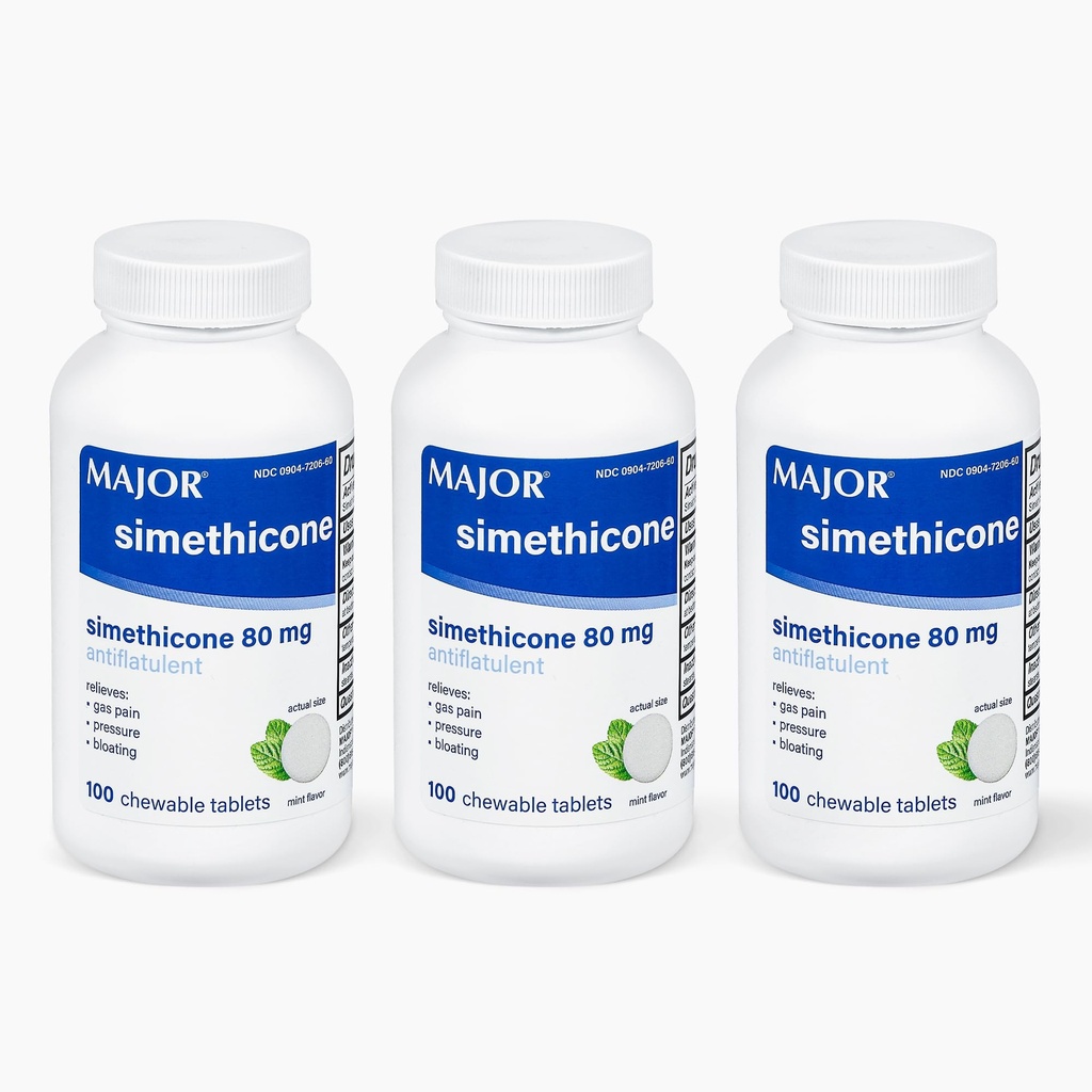 MAJOR SImethacon Gas Relief 80 mg - Anti Flatulence, Bloating and Gas Tekanan Bantuan - 100 Chewable Tablet (3 Pack)