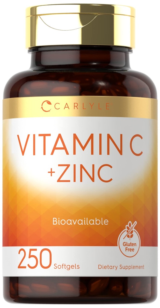 Carlyle Vitamin C dengan Zinc Oxide 124; 250 Softgeels 124; Bioavailable Acid 124; Zinc Oxide 124; Non-GMO dan Gluten Free Suplemen