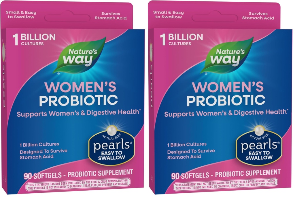 Nature 's Way Women Probiotic Mutiara, Pendukung Kesehatan Wanita dan Digettical *, Perlindungan Terhadap Konstipation Occasional & Bloating *, 1 Milyar Budaya Hidup, 90 Softgels, (Paket 2)