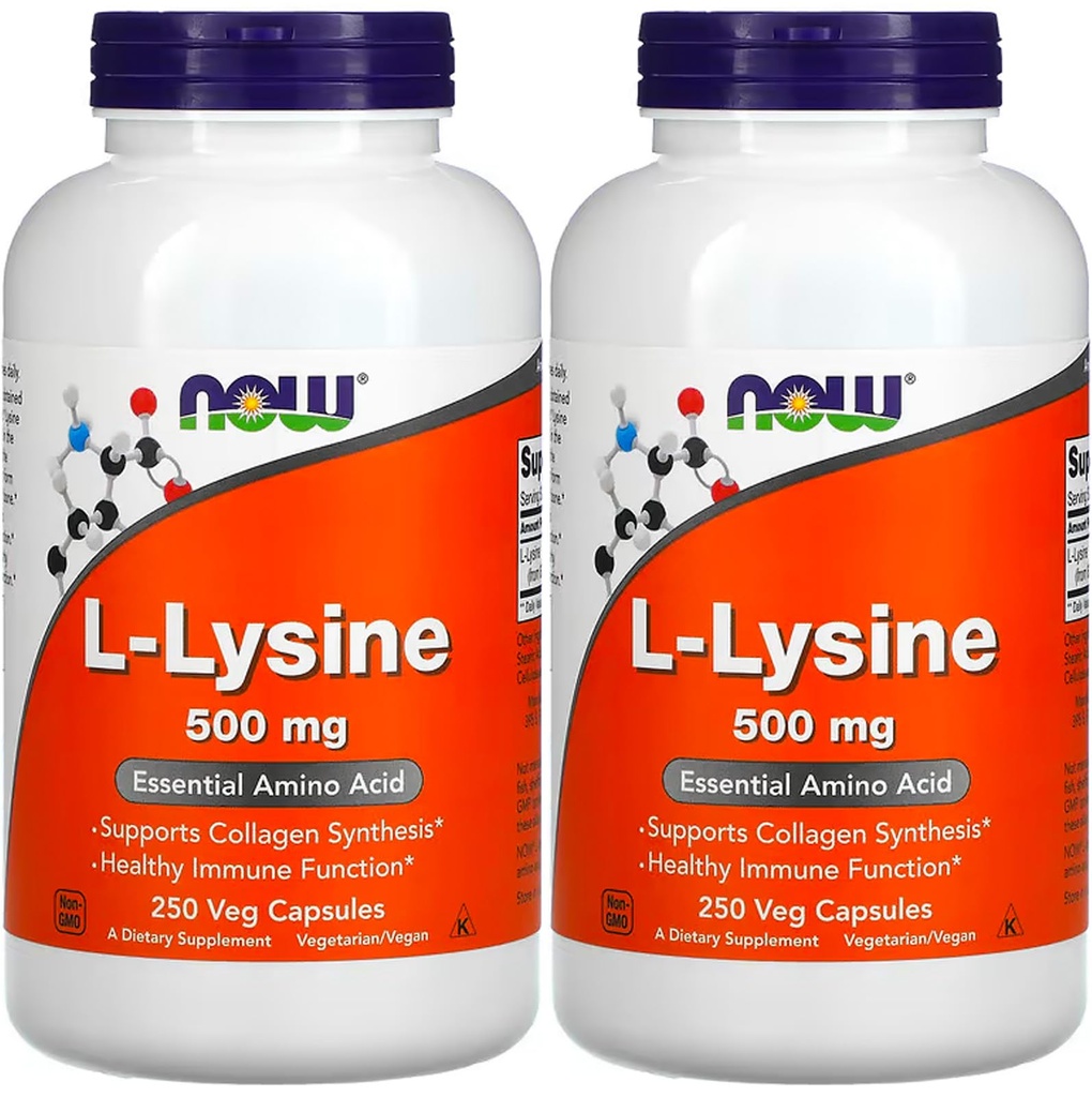 NOW Foods L-lysine 500 mg, 250 Capsules (Paket 2)