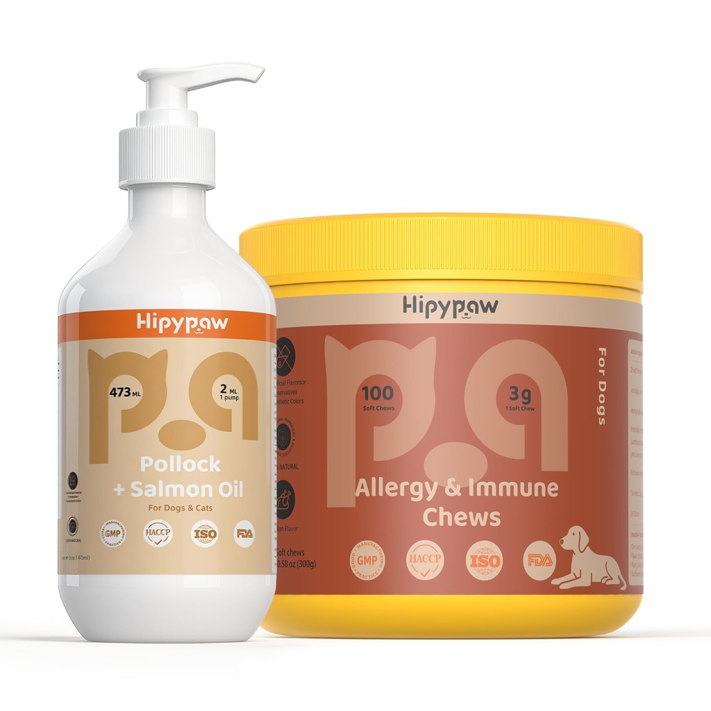 Dog Skin & Allergy Dukung Bundle: Fish Oil Omega 3 + Allergy Relief Chews for Itchy Skin, Immune & Digetical Health