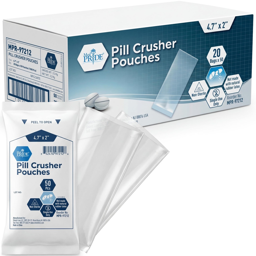 MED PRIDE Pill Crusher 4.7 "x2" Pouches "- Paket 1000 Disposable Medicher Crusher - Medical Grade Clear Tablet Crushing Bags untuk Konsumsi Mudah dengan Limbah Nol