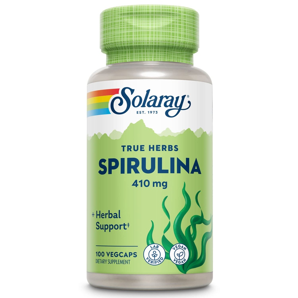 Spirulina SOLARI 410mg 124; Algae Superfood Supports Energy, Vitalitas & Overall Health 124; 100ct, 100 Serv.