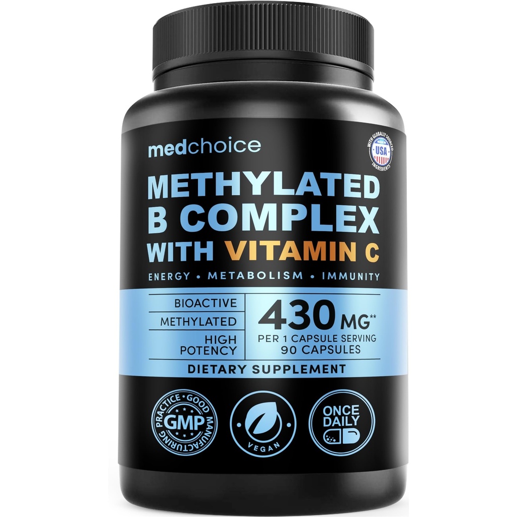 9-1 Vitamin B Kompleks - Metode Multivitamin dengan B12 Methylcobalamin, Methylfolat, L-5- MTHF & Vitamin C - Metholated B Kompleks untuk Perempuan & Pria - Non-GMO, Gluten- Free, & Vegan (90 pelayan)