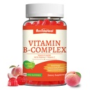 Vitamin B Kompleks Gummies for Women & Men - Vitamin B12, B1, B2, B3, B5, B6, B7 & B9 - B Kompleks dengan Vitamin C & Choline - Energy & Imune Dukungan * - Vegan, Sugar Free, Peach Flavor - 60 Gummies