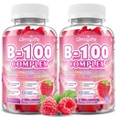 2 Pack Vitamin B Complex Gummies, All B Vitamin + Metmin B12, B1, B2, B5, B6, Biotin, Methyfolat, Vitamin C, Choline, Inosiol, PABA for Energy & Imune Dukungan, Raspberry, 120 Count
