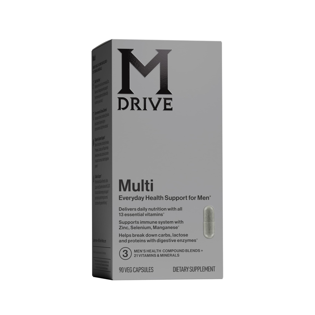 Mdrive Multivitamin untuk Pria, Daily Multivitamin - Dukungan Kesehatan Ammune dari Zinc, Selenium, Manganese & Vitamin D, Enzymes untuk Dukungan Digesik, CoQ10 untuk Energi dan Vitamin K2, 90 Kapsul