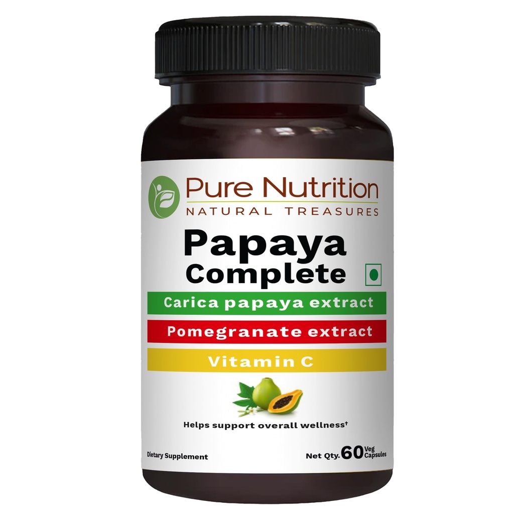 Papaya Nutrition Murni Lengkap - 60 Veg Capsules (Mendukung Lampiran dan Kehabisan Platot) Setiap Kapsul Berisi Berisi 500mg Carica Papaya Buah dan Ekstrak Daun. Tidak-GMO 124; Gluten- Bebas
