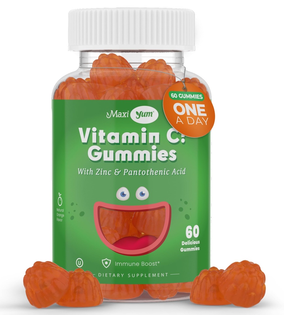 Maksimum Vitamin C Gummies Kesehatan dengan Zinc - Maxim- Health Vitamin C dengan Zinc untuk Anak dan Dewasa - Dukungan Respiratory dan Imune Booster - Tidak Ada Pengawektif dan Flavors Artificial - 60 Fruit Shaped Gummies