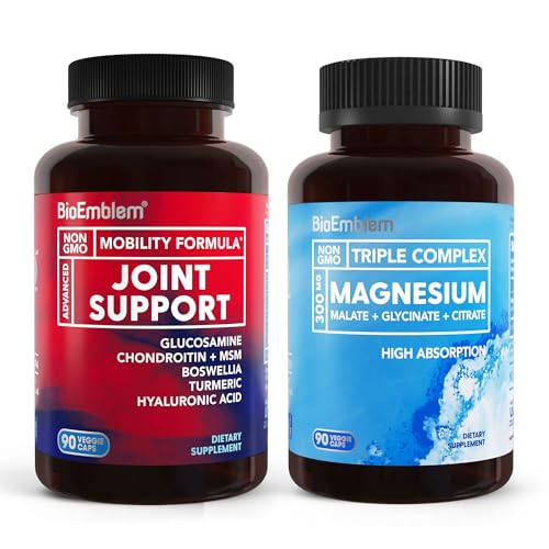BioEmblem Triple Magnesium Kompleks and Joint Support for Enhanced Joint Health, Vegan, Non- GMO