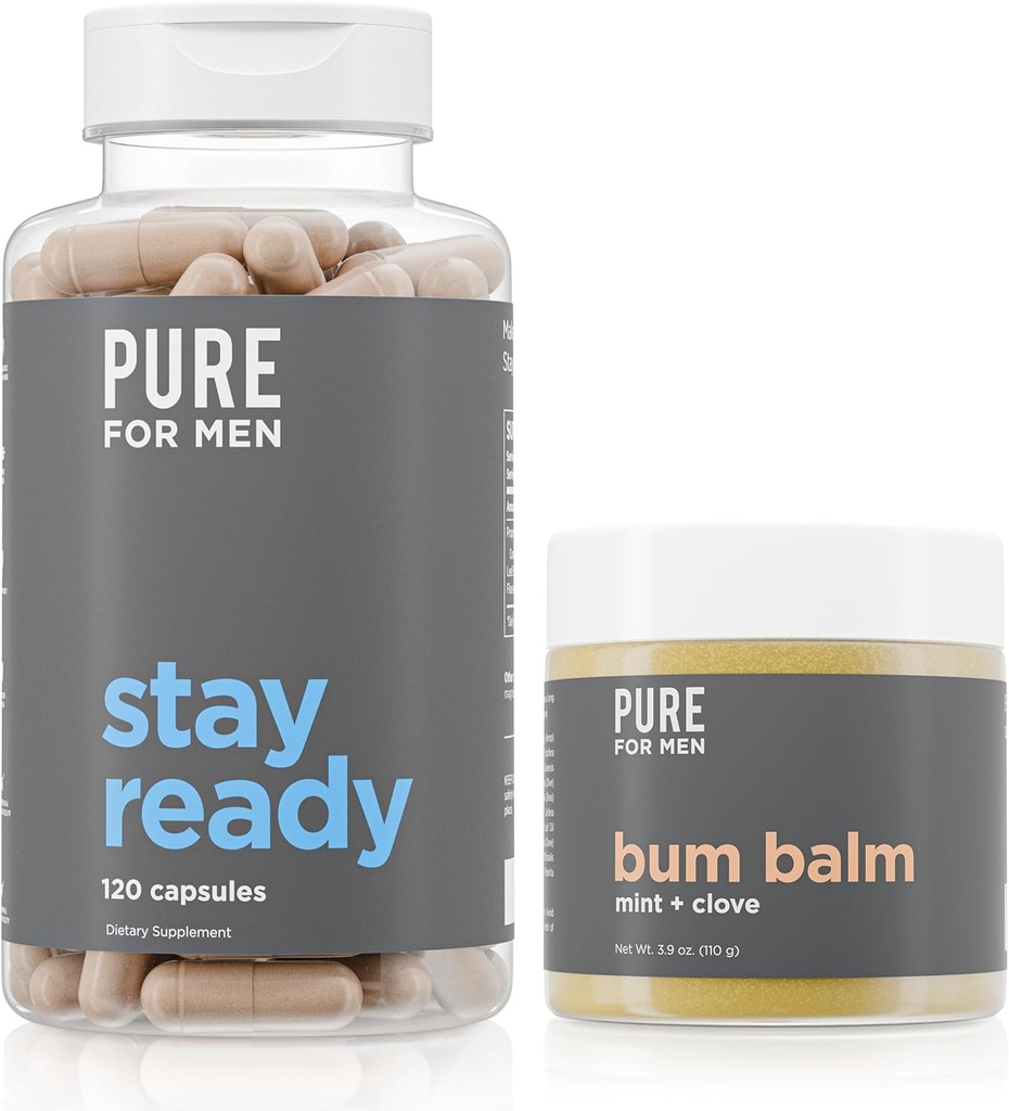 Murni untuk Men Stay Ready Fiber Supplement (120 Count) + Bum Balm Raw Lotion for Men