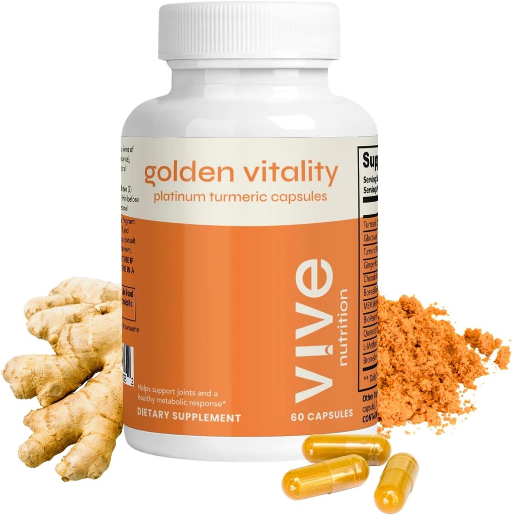 Vitalitas Emas Turcumin Capsules - Platinum Block dengan 95% Curcuminoid, Glucosamin, Chondroitin, MSM & BioPerine - Gabungan & Bone Dukungan - 60 Count, 30 Days Suppply