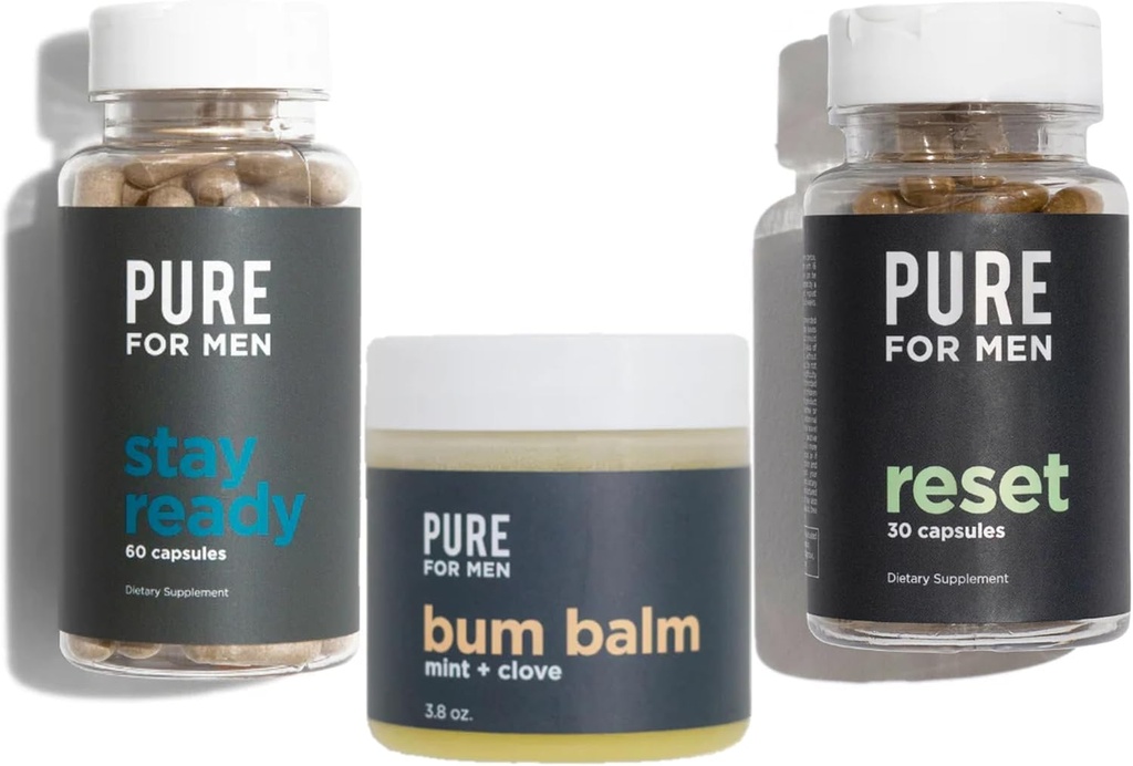 Murni untuk Men Stay Ready Fiber (120 Count), Bum Balm & Reset (30 Cacah) Bundle