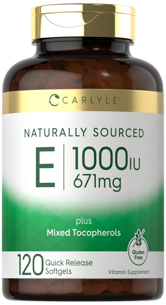Carlyle Vitamin E dengan Mixed Tocopherols 124; 1000 IU 124; 120 Softgeels 124; Suroditied Supplemen Alami 124; Non-GMO dan Gluten Free Formula