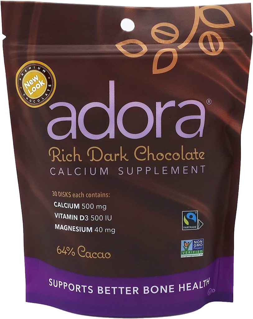 Adora - Kalsium Tambahan Coklat Gelap, 30 ct (Paket 6)