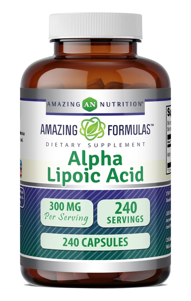 Amazing Formulas Alpha Lipoic Acid 300 mg Capsules Supplement: 124; Non- GMO 124; Gluten Free Alag14; Made in USA (240 Count)