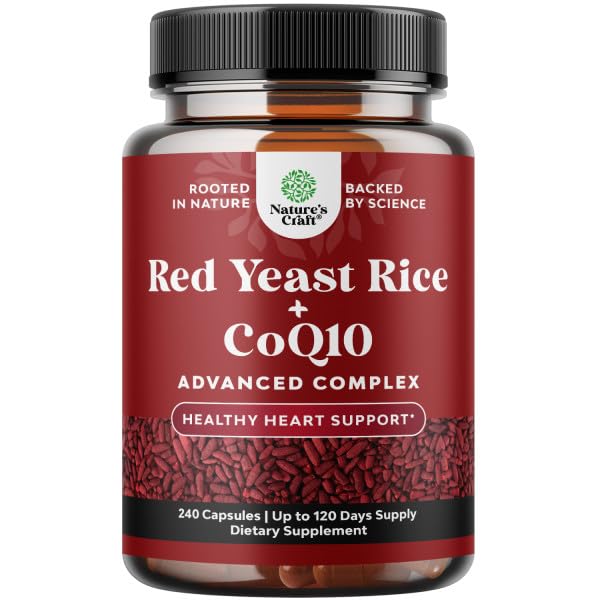 Red Yeast Rice dengan Suplemen CoQ10 - Advanced Healthy Heart & Healthy Cholesterol Levels Formula untuk Pria & Women - Extra Power Capsule dengan Red Yeast Rice 1200 mg Capsules dengan CoQ10- 240 Count