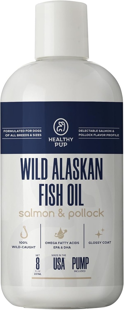 Minyak Salmon liar Alaska untuk Anjing dengan Pollock - 8 oz dari Pollock dan Salmon Oil, Omega 3, EPA, dan DHA - Anjing Skin dan Coat Suplemen - dibuat di USA