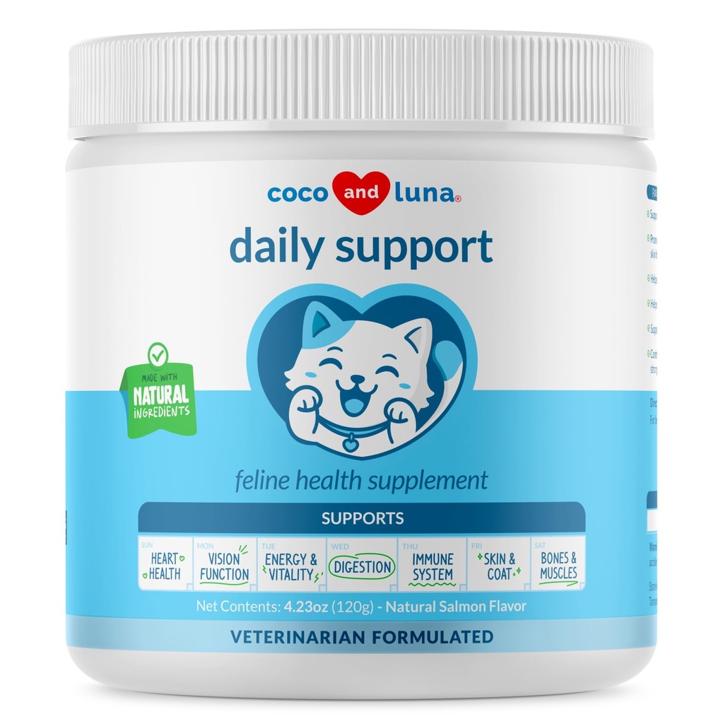 Multivitamin untuk Kucing - 4oz Powder - L- Lysine, Taurine, dan Spirulina untuk Imune Dukungan dan Kesehatan Mata - Ikan & Vitamin untuk Kesehatan Skin dan Heart. (Untuk Kucing)