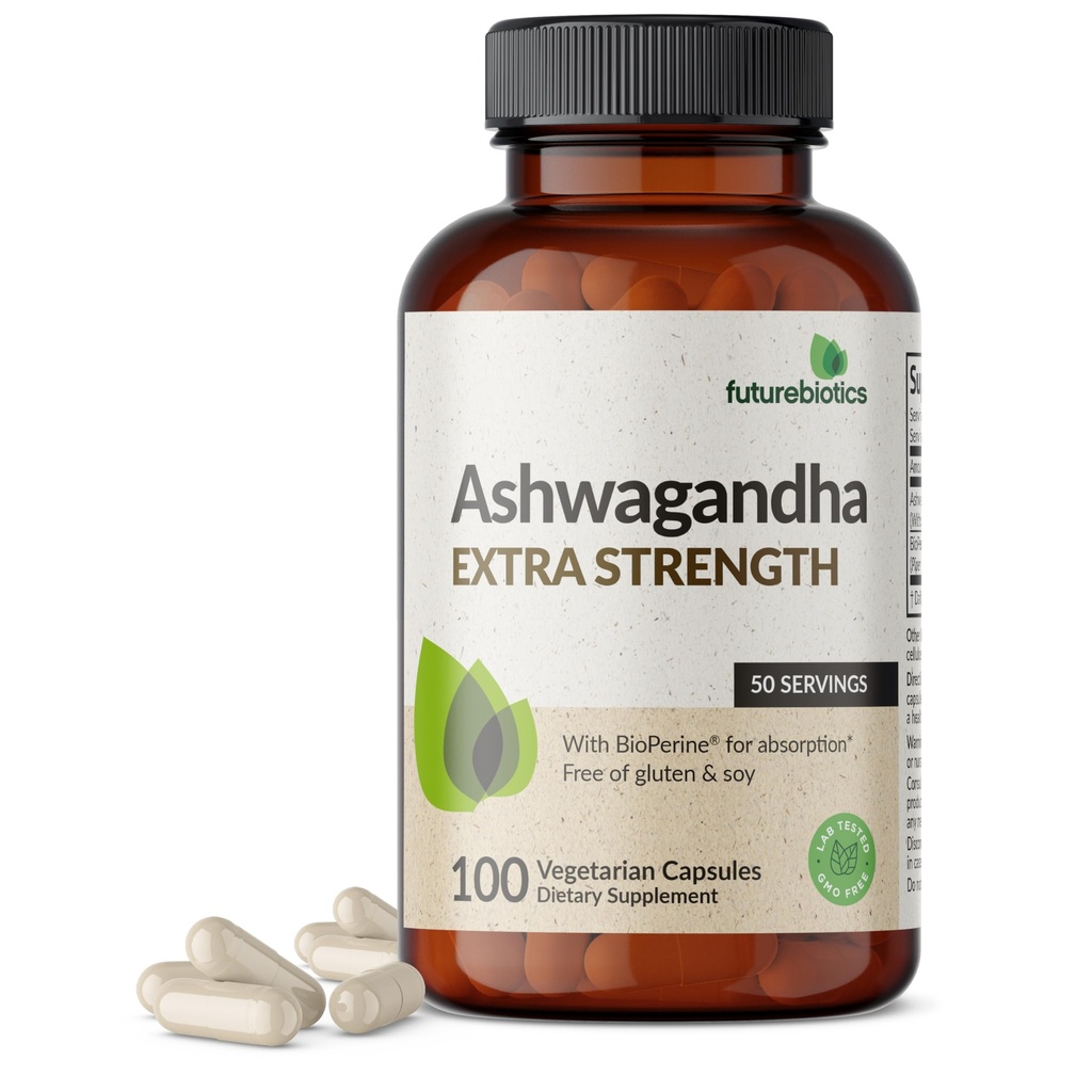 Futuregrane Ashwagandha Extra Strots & Mood Support with BioPerine - Non GMO Formula, 100 Vegetarian Capsules