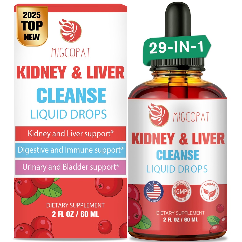 Ginjal dan Liver Cleanse Detox & Repair Drops, Cranberry dan Milk Thistle Suplement dengan Artichoke, Astragalus, Horse Herbal Alam untuk Liver, Ginney, Tract Urinary, Bladder, 60ml