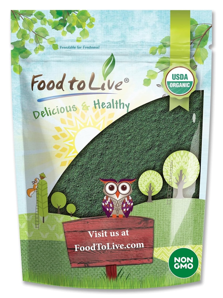 Makanan untuk Bubuk Spirulina Hidup Organik, 4 Poundster- Non- GMO, Kosher, Raw Blue-Green Algae, Vegan Superfood, Bulk, Non-Irrated, Murni Vegan Green Protein, Rich in Vitamin & Mineral, Hebat untuk Minuman