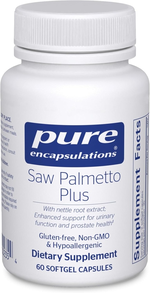 Enkapsul Murni Melihat Palmetto Plus 124; dengan Ekstrak Root Nettle untuk mendukung Fungsi Uriner 124; 60 Softgel Capsules