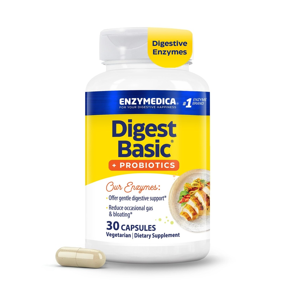 Enzymedica, Digest Dasar + Progres, Enzymes Digetical Lembut dengan 400 Juta CFU Aktif Kultur per Capsule, 30 Kapsul