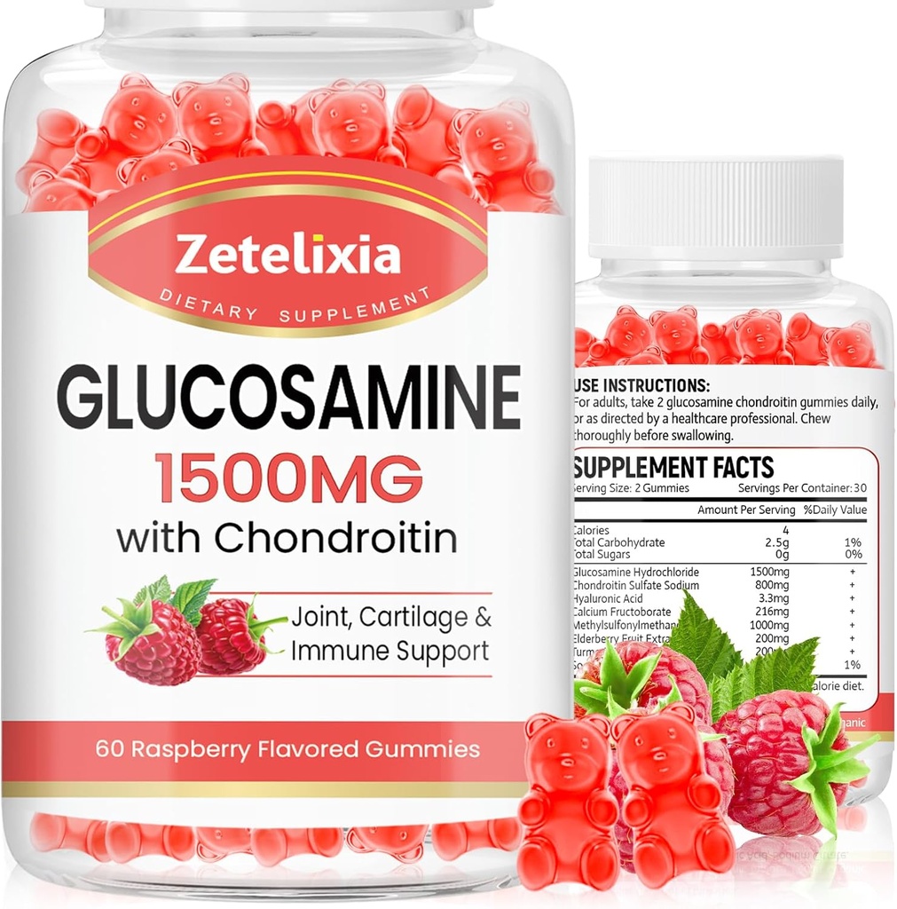 2 Kemas Glucosamin Chondroitin Gummies, Glucosamin Chondroitin dengan MSM, Elderberry, Turmeric - Tambahan Bersama untuk Dewasa, Pria & Wanita, 120 Cacah