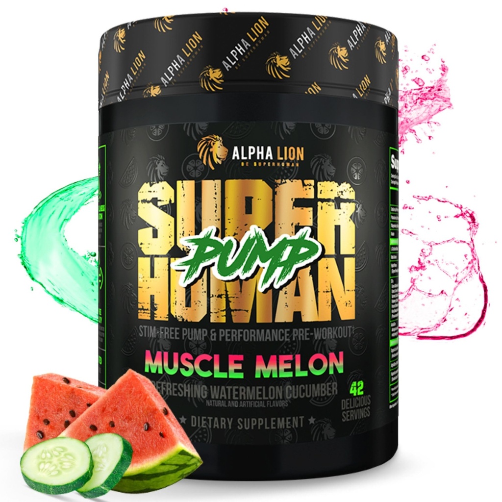 ALPHA LION Superhuman Pompa Pre Workout Powder, Caffeine Free Pretraining Suplemen, Nitric Oxide Booster, Muscle Gainer, Energy & Focus (42 Pelayan, Muscle Melon Flavor)