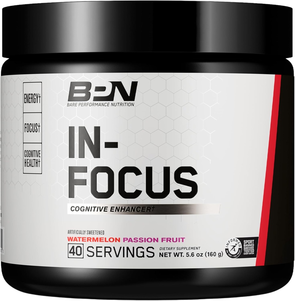 BAE PERFORMANCE NUTRITITION, BPN in-Focus Dupport Brain, Impreve Focus & Energy, Alpha GPC, Watermelon Passionfruit, 40 Servings