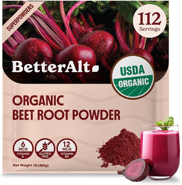 Tambahan Alt Organic Beet Root Powder, USDA Certified - Nitric Oxide Suplement, Beet Juice Powder Superfood untuk Health Heart, Beetroot Supplemen, Beetroot Powder - 112 Serbu, 1 lb
