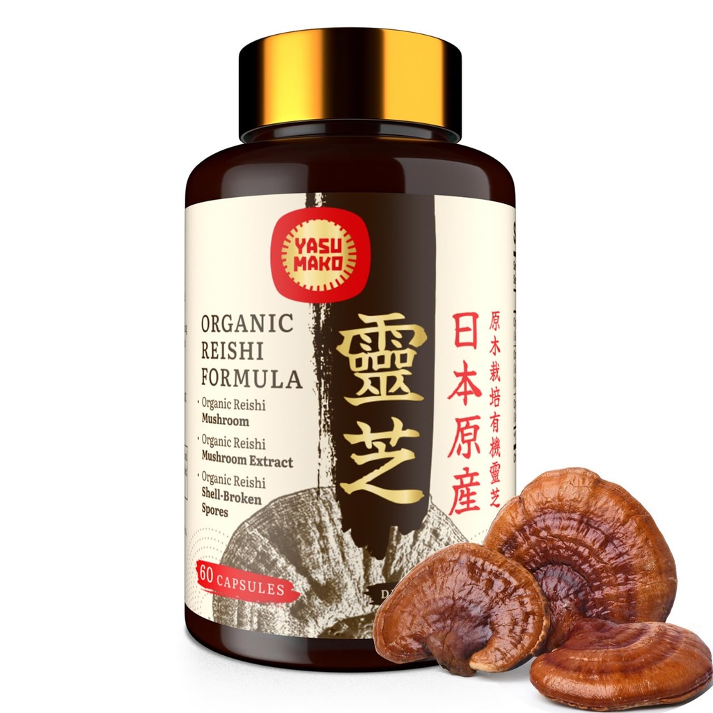 Suplemen Jamur Reishi 800mg dengan Reishi Mushroom Extract 500mg & Shell- Broken Spora 200mg, Mushroom Organik Kasules untuk Sistem Imune - Real Fruiting Body (Kembang 1)