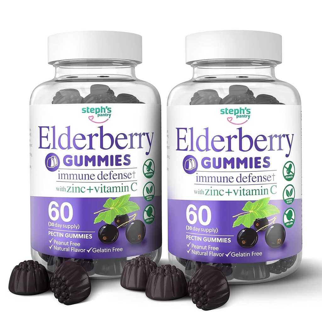 Elderberry Gummies dengan Vitamin C dan Zinc - Hamilune Booster Elderberry Gummies Untuk Dewasa dan Anak-anak - Vegan Natural Ingrediculitium Support Pertahanan Antioksidant (120 Gummies)